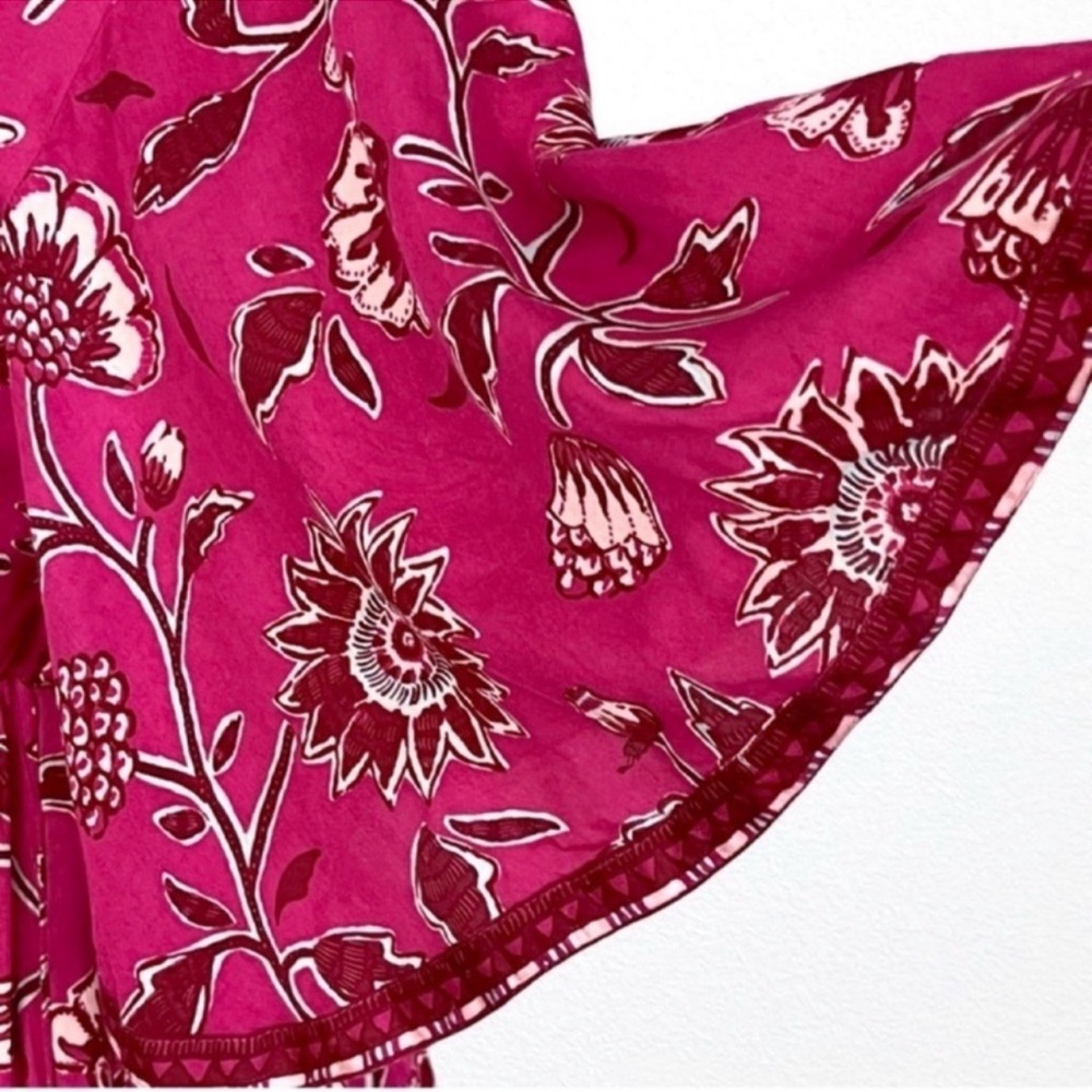 Anthropologie Omika Pia Caftan Boho Ethereal Beachy Maxi Dress Pink + Floral XS - Picture 10 of 14